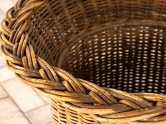 Vintage Round Wicker and Glass Side Table France 1960s - 4291417