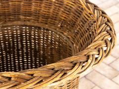 Vintage Round Wicker and Glass Side Table France 1960s - 4291418