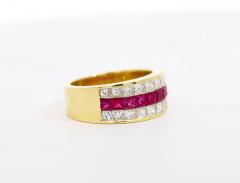 Vintage Ruby Diamond Channel Set Cluster Ring Earring 18K Jewelry Set - 3512782
