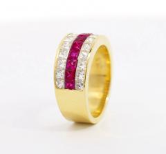 Vintage Ruby Diamond Channel Set Cluster Ring Earring 18K Jewelry Set - 3512786