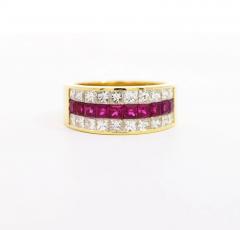 Vintage Ruby Diamond Channel Set Cluster Ring Earring 18K Jewelry Set - 3512787
