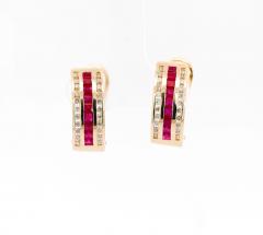Vintage Ruby Diamond Channel Set Cluster Ring Earring 18K Jewelry Set - 3512788
