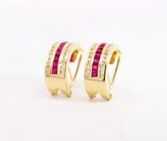 Vintage Ruby Diamond Channel Set Cluster Ring Earring 18K Jewelry Set - 3512838