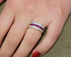 Vintage Ruby Diamond Channel Set Cluster Ring Earring 18K Jewelry Set - 3512846