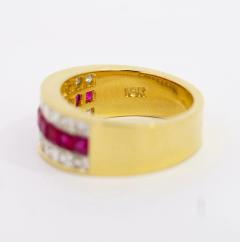 Vintage Ruby Diamond Channel Set Cluster Ring Earring 18K Jewelry Set - 3512901