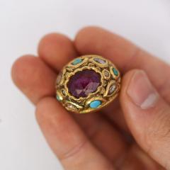 Vintage Ruby Rose Cut Diamond Turquoise 18K Gold Ring - 3981780