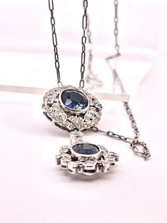 Vintage Sapphire Diamond 18K Drop Necklace 2 Carats - 3455131