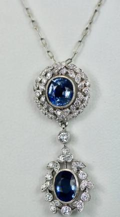 Vintage Sapphire Diamond 18K Drop Necklace 2 Carats - 3455140