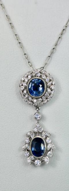 Vintage Sapphire Diamond 18K Drop Necklace 2 Carats - 3455272