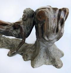 Vintage Sculptural Spelter Nude Coffee Table with Bronze Patina and Glass Top - 4541654