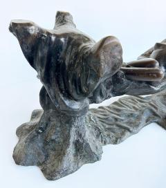 Vintage Sculptural Spelter Nude Coffee Table with Bronze Patina and Glass Top - 4541655