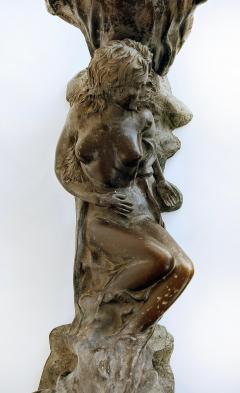 Vintage Sculptural Spelter Nude Coffee Table with Bronze Patina and Glass Top - 4541656