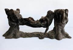 Vintage Sculptural Spelter Nude Coffee Table with Bronze Patina and Glass Top - 4541659