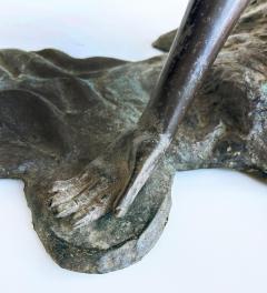 Vintage Sculptural Spelter Nude Coffee Table with Bronze Patina and Glass Top - 4541661