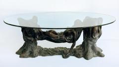 Vintage Sculptural Spelter Nude Coffee Table with Bronze Patina and Glass Top - 4544225
