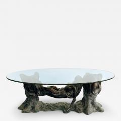 Vintage Sculptural Spelter Nude Coffee Table with Bronze Patina and Glass Top - 4544235