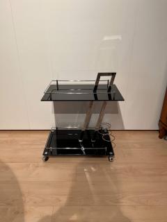 Vintage Serving Trolley or Bar Cart Black Glass and Chrome Italy 1970s - 2737211