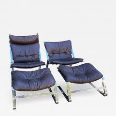 Vintage Set of Elsa and Nordahl Solheim Leather Chrome Pirate Lounge Chairs - 2854028