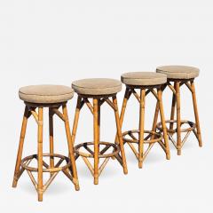 Vintage Set of Four Thick Rattan Upholstery Counter Height Barstools - 4085368