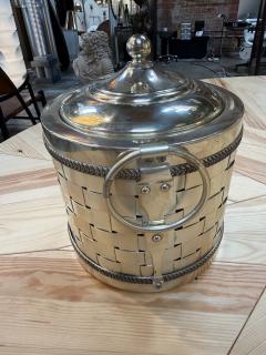Vintage Silver Plated Woven Metal Ice Bucket with Lid - 4776979