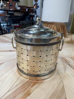 Vintage Silver Plated Woven Metal Ice Bucket with Lid - 4776986