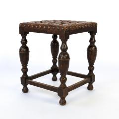 Vintage Square English Stool With Woven Strap Leather Seat - 1363435