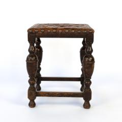 Vintage Square English Stool With Woven Strap Leather Seat - 1363437
