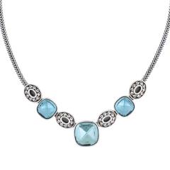 Vintage Sterling Silver Blue Cut Glass Necklace - 4715116