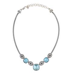 Vintage Sterling Silver Blue Cut Glass Necklace - 4716696