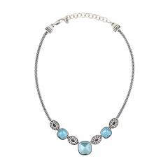 Vintage Sterling Silver Blue Cut Glass Necklace - 4716708