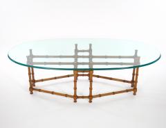 Vintage Surfboard Shape Glass Top Faux Bamboo Base Coffee Table - 3534660