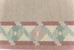 Vintage Swedish Beige Green Pink Flat Weave Rug - 2441969