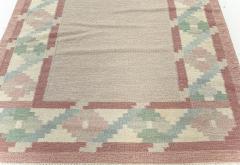 Vintage Swedish Beige Green Pink Flat Weave Rug - 2441972