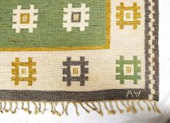 Vintage Swedish Flat Weave Carpet Signed AW - 178815