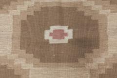 Vintage Swedish Geometric Off White Brown Baby Blue Pink Flat Weave Wool Rug - 2442525