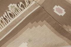 Vintage Swedish Geometric Off White Brown Baby Blue Pink Flat Weave Wool Rug - 2442526