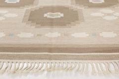 Vintage Swedish Geometric Off White Brown Baby Blue Pink Flat Weave Wool Rug - 2442527