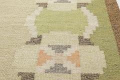 Vintage Swedish Green Brown Flat Weave Wool Rug Signed by Ingegerd Silow - 2441721