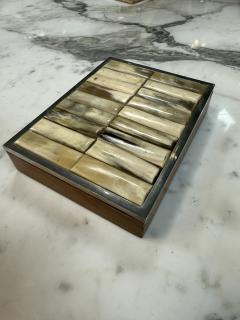 Vintage Tessellated Horn Wood Box with Metal Trim - 4593323