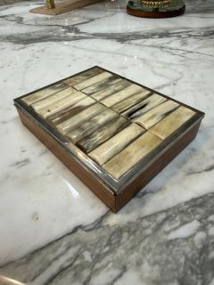 Vintage Tessellated Horn Wood Box with Metal Trim - 4593324