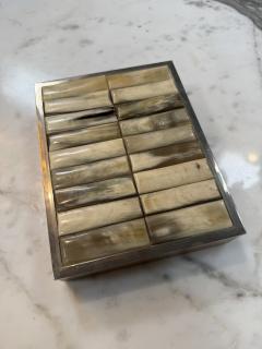 Vintage Tessellated Horn Wood Box with Metal Trim - 4593326