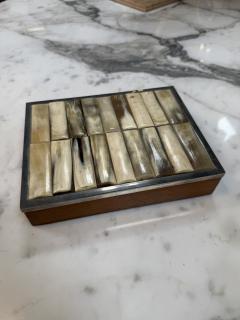Vintage Tessellated Horn Wood Box with Metal Trim - 4593327