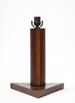 Vintage Textured Wooden Lamp with Triangular Base - 1326992