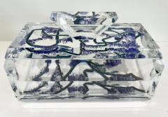 Vintage Thick Lucite Box Engraved Abstract Decorative Design - 3949919