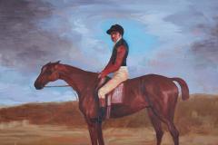 Vintage Tole Jockey On Horse Painting - 3189947