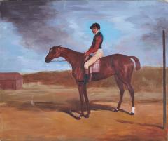 Vintage Tole Jockey On Horse Painting - 3198213
