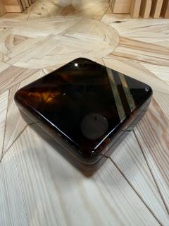 Vintage Tortoiseshell Lucite Box with Brass Stripe Accent - 4780584