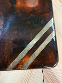 Vintage Tortoiseshell Lucite Box with Brass Stripe Accent - 4780587