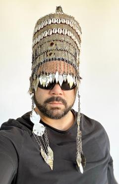 Vintage Turkman Bridal Ceremonial Headdress Heavily Adorned on Stand - 4507468