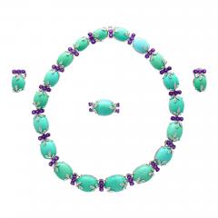 Vintage Turquoise Amethyst and Diamond Ring Earring and Necklace Jewelry Set - 3570397